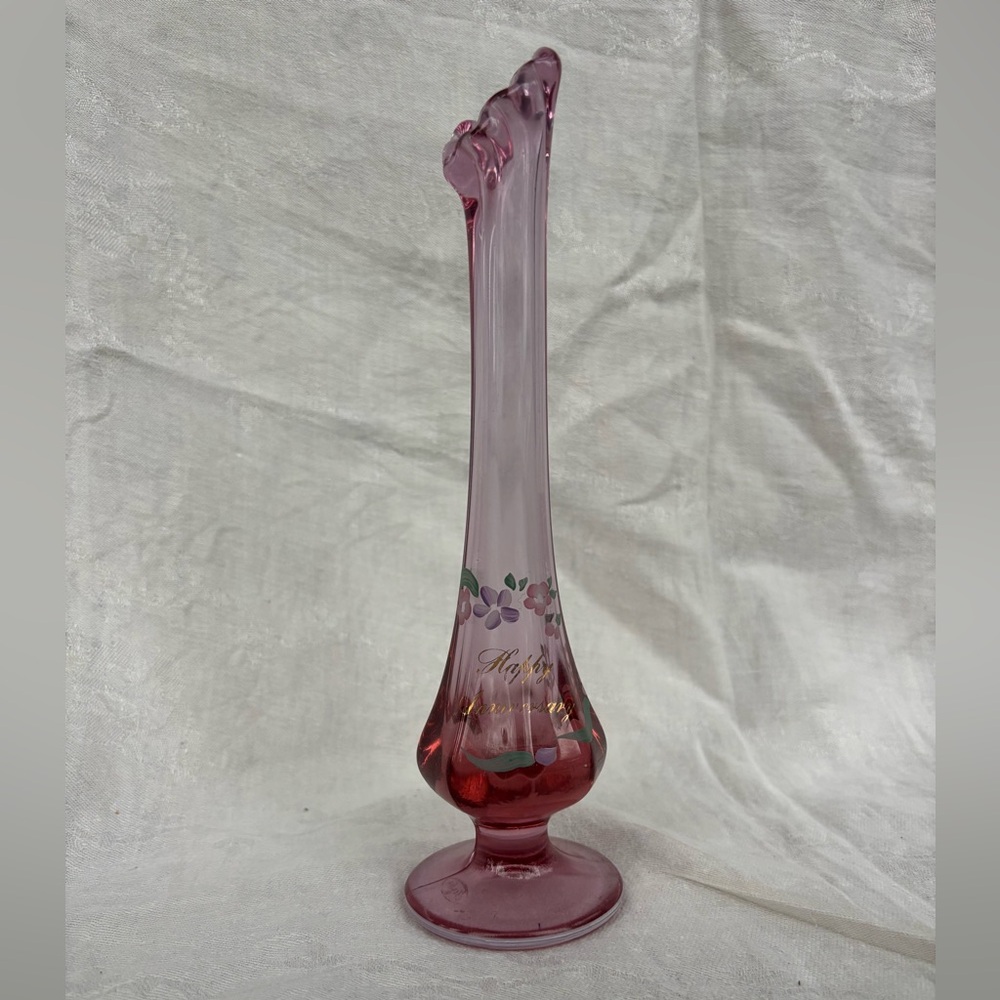 Pink Glass Bud Vase with Floral Detail